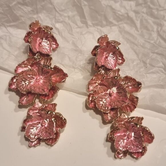 New ZARA Pink Floral Drop Earrings - Picture 7 of 9